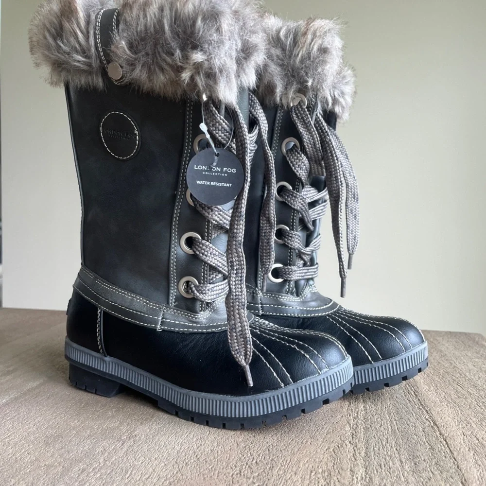 KIDS London Fog Melton Boots, Size 7, Black and Gray